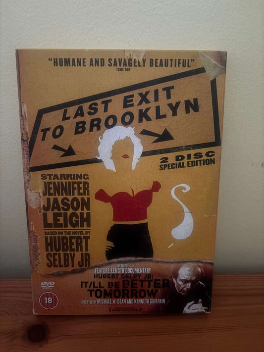 DVD cover of 'Last Exit to Brooklyn' with a stylized illustration on a beige background.