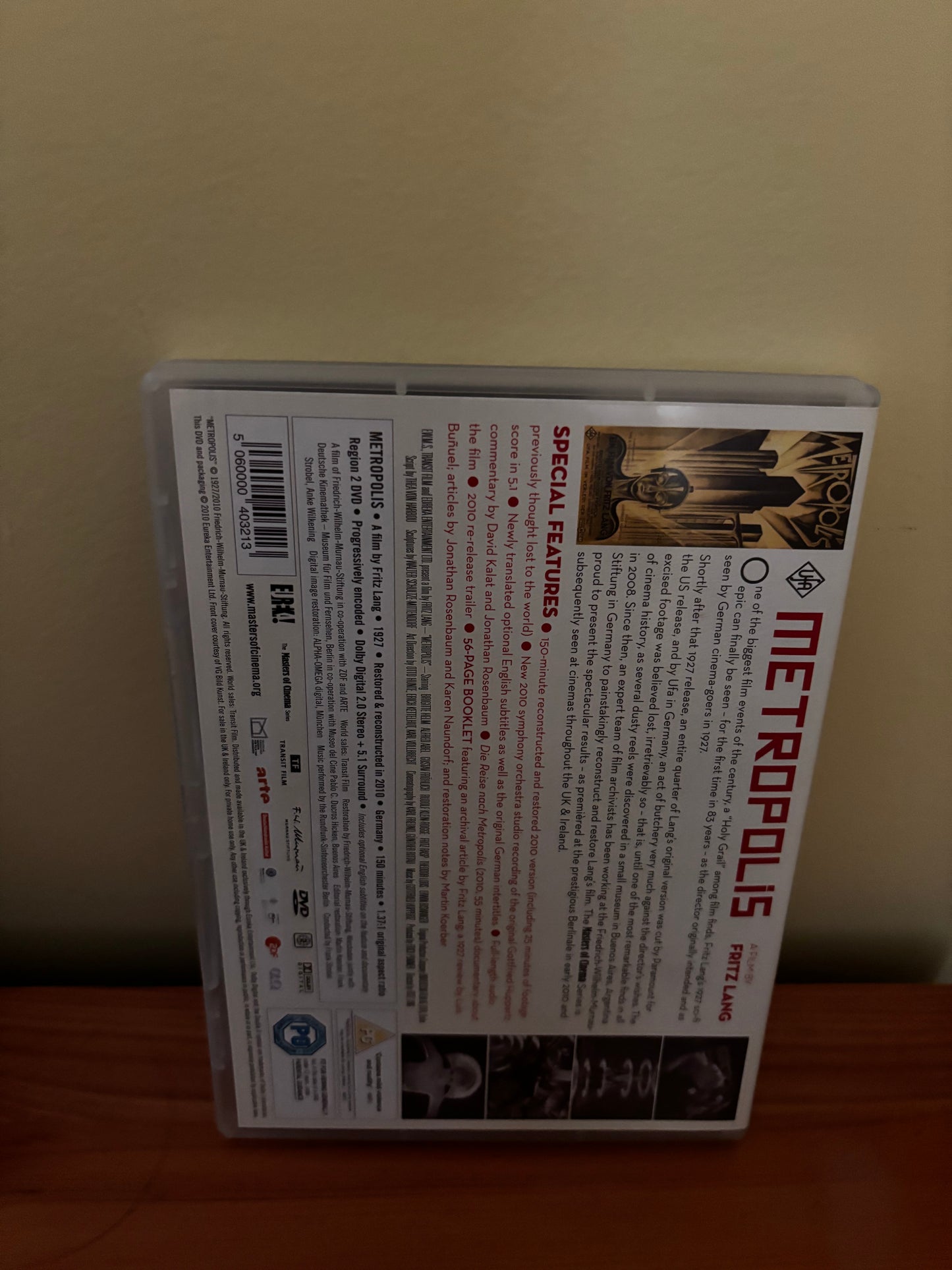 Metropolis: Reconstructed And Restored - The Masters Of Cinema... [DVD] [1927] back cover with synopsis and specs.