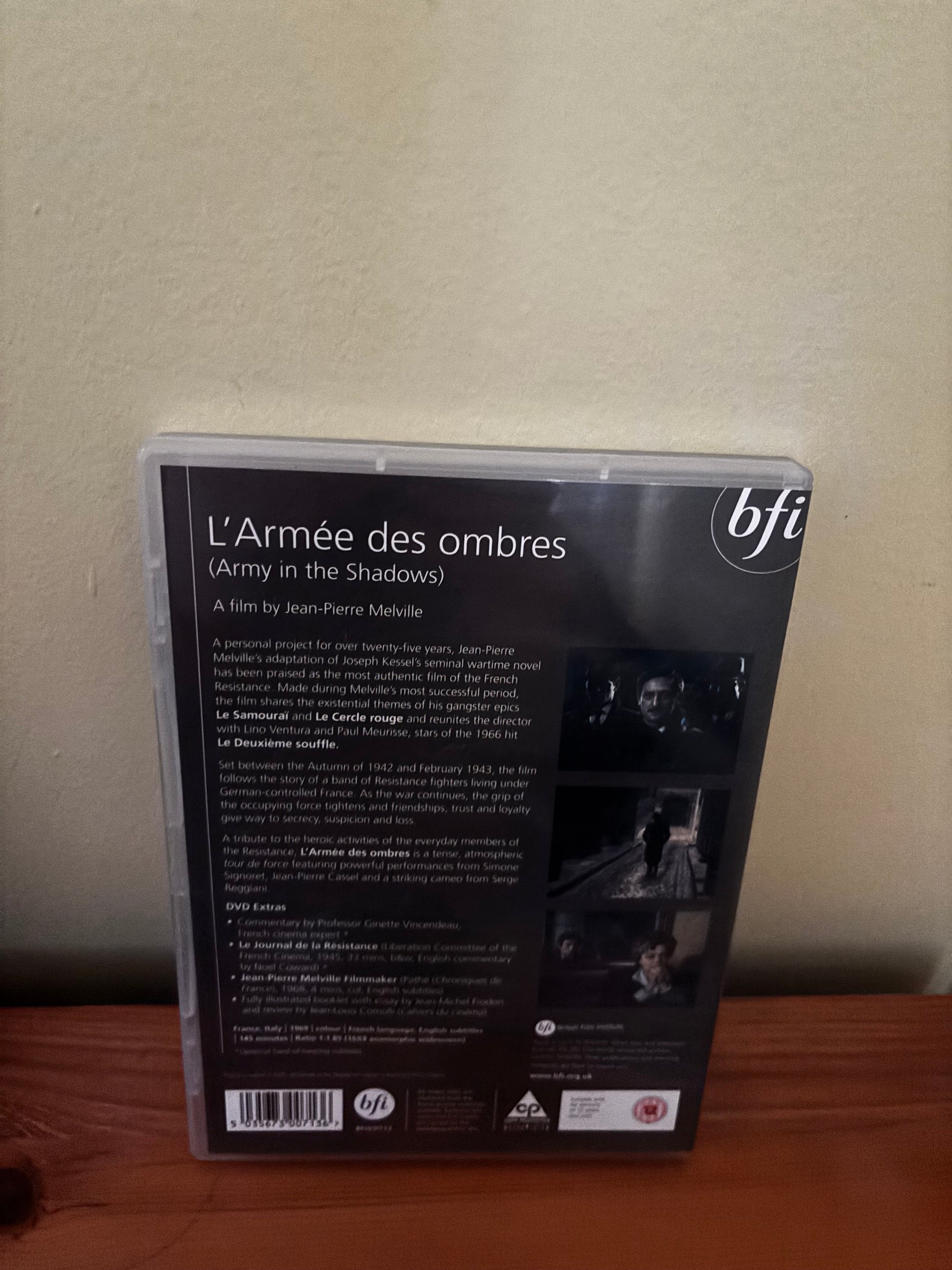 L'Armee des ombres (Army in the Shadows) (Army of Shadows) [DVD] [1969] — BFI DVD back cover image.