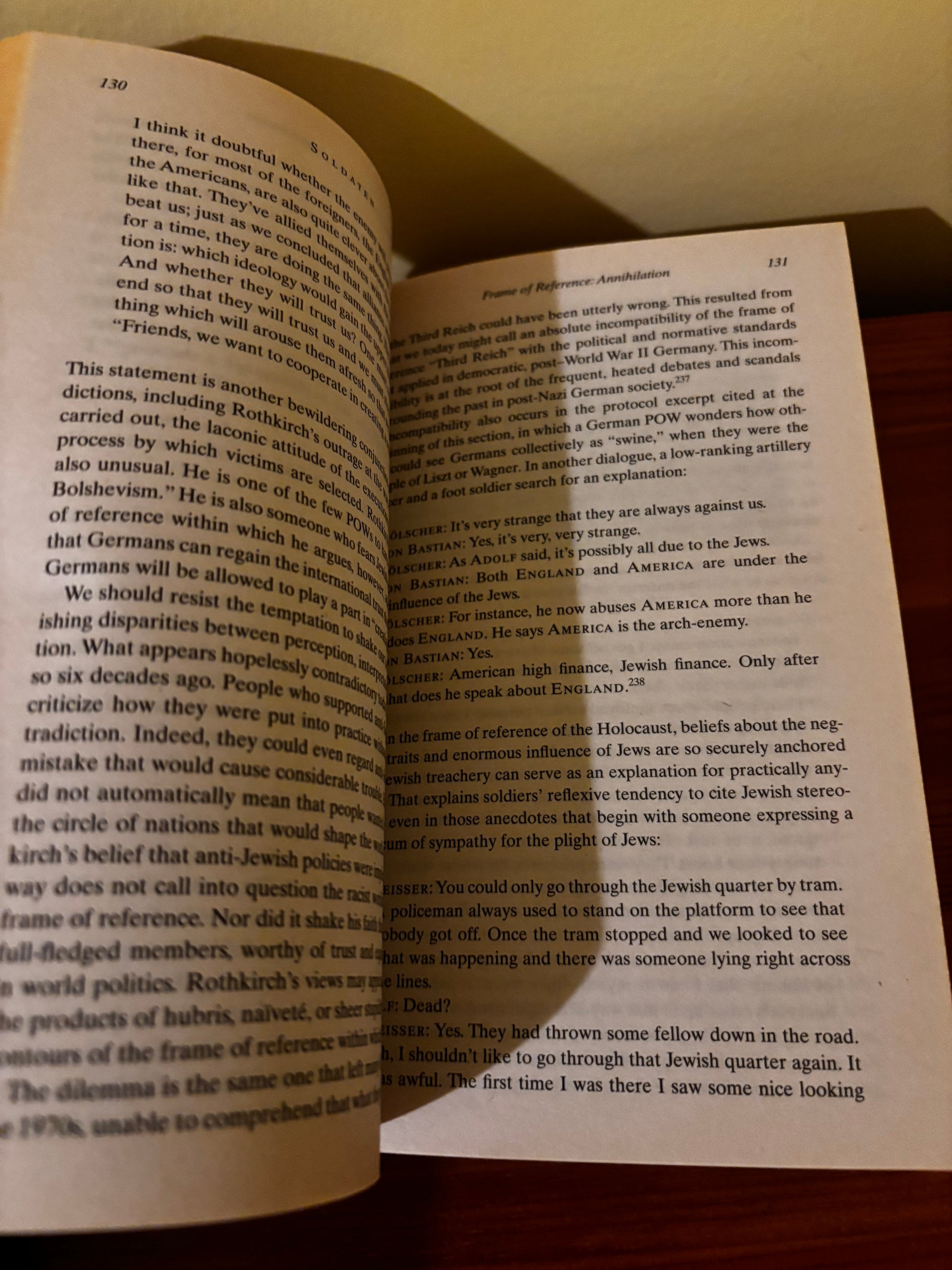 Open paperback of Soldaten: On Fighting, Killing and Dying, The Secret Second World War Tapes of German POWs, 2013.