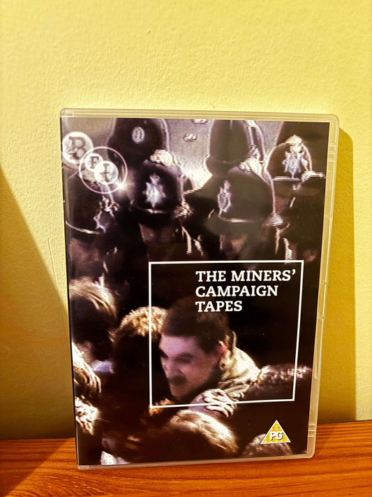 DVD cover featuring The Miners' Campaign Tapes with miners in crowd and BFI logos; PG rating.