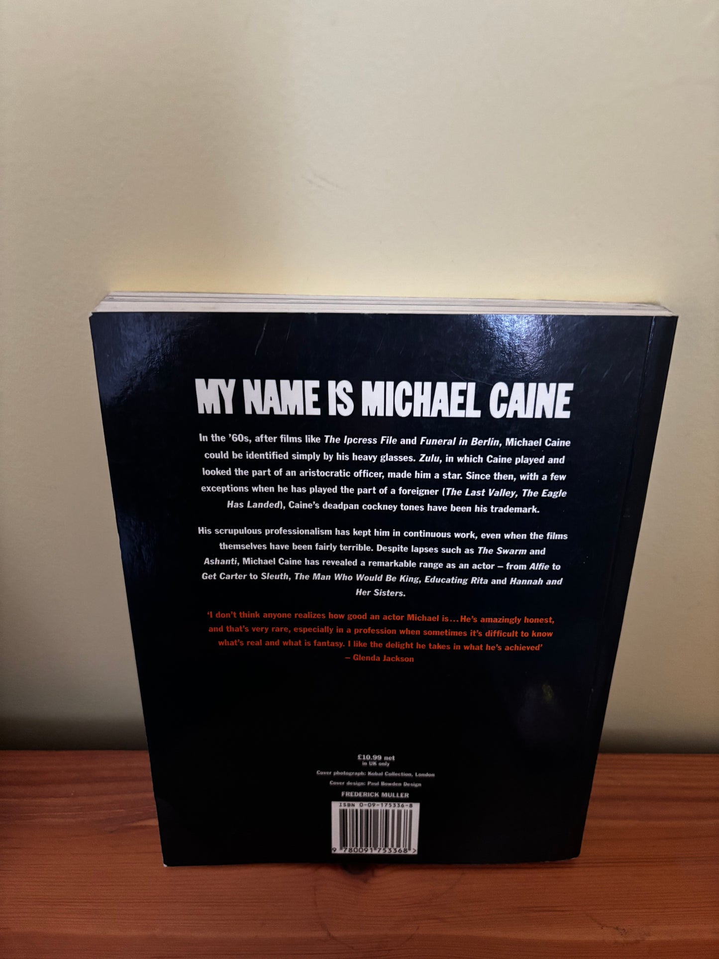 Back cover of a book titled 'My Name is Michael Caine' on a neutral background
