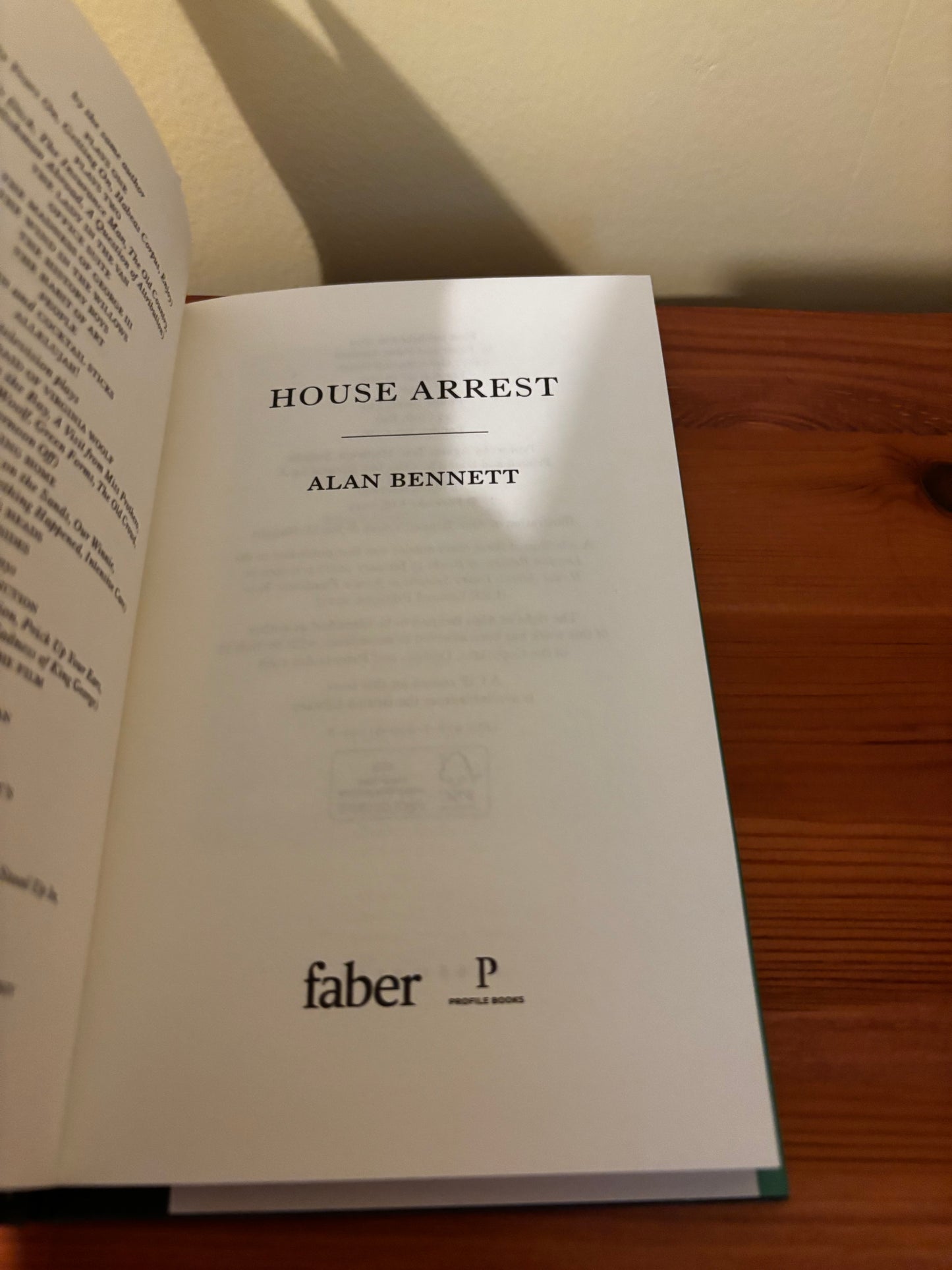 Title page of House Arrest: Pandemic Diaries Hardcover – 5 May 2022, a bestselling reflection from Faber.