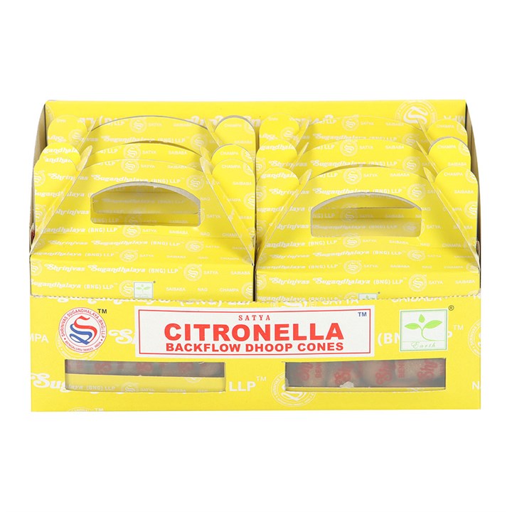 Discover 12 Packs of Citronella Backflow Dhoop Incense Cones by Satya, perfect for refreshing your space with citrusy aroma.