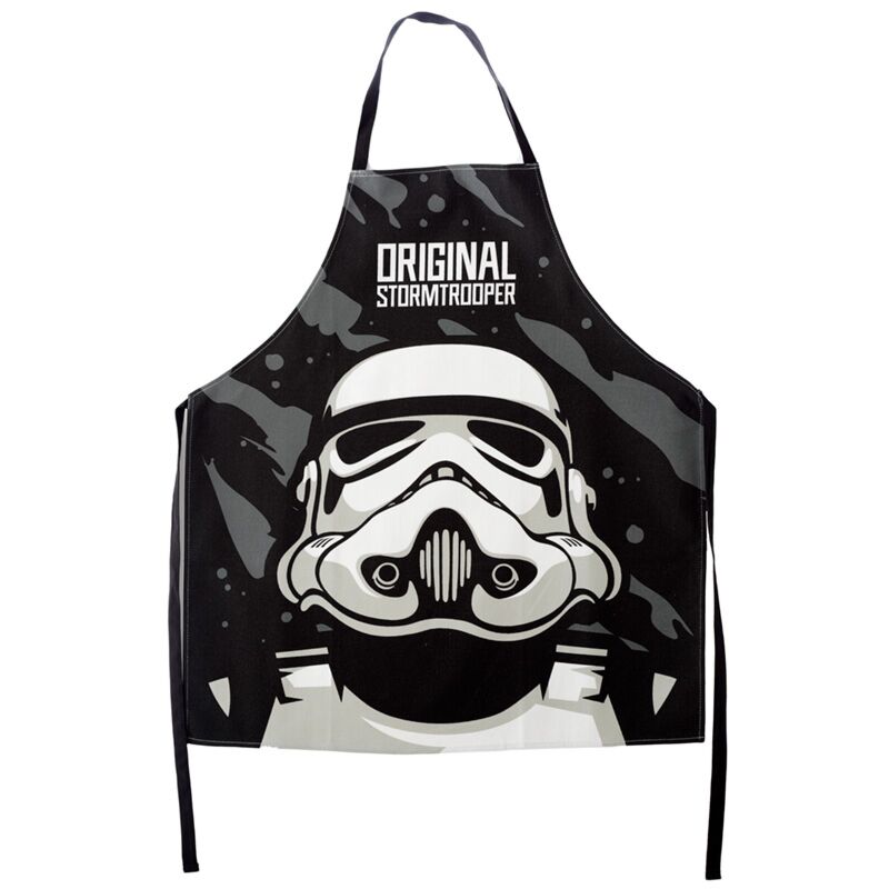 100% cotton apron with Stormtrooper helmet graphic and Original Stormtrooper text on black background.