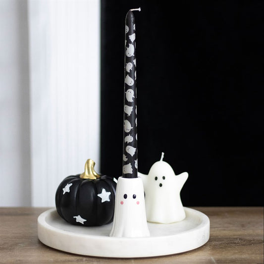 Charming Sweet Ghost Candle Holder with Taper Candle - Unscented, perfect for Halloween décor and seasonal gifting.