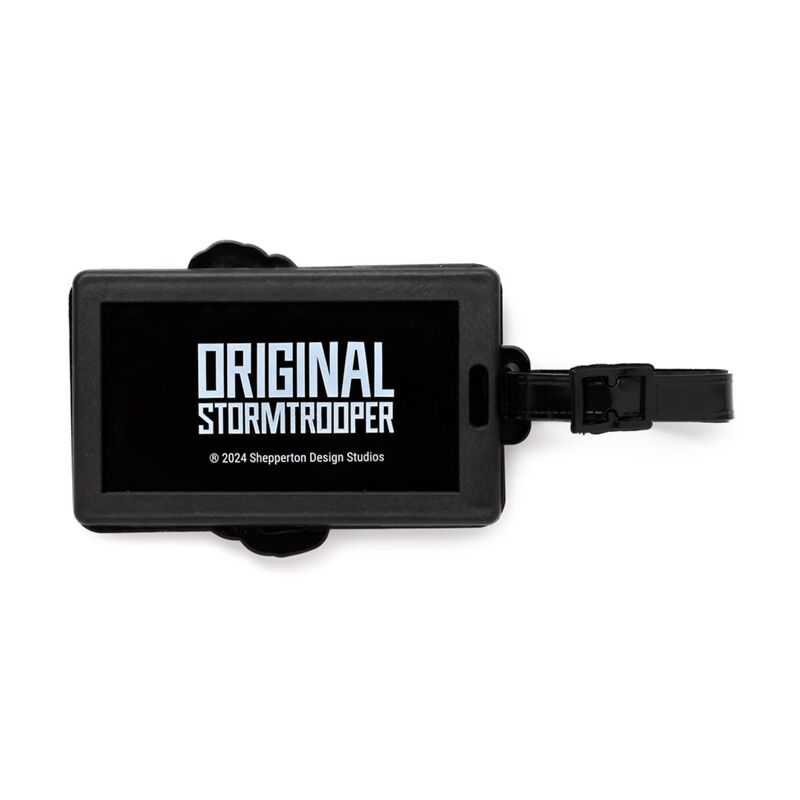 PVC luggage tag – The Original Stormtrooper with strap for durable travel identification.