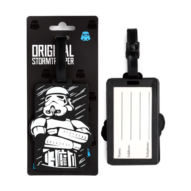 PVC luggage tag with Stormtrooper artwork, attached strap and blank ID card for name, address and phone.
