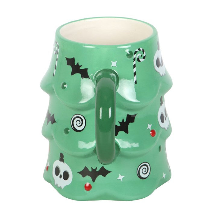 Creepy Christmas Tree Mug featuring spooky designs, perfect for adding a fun twist to festive mornings.