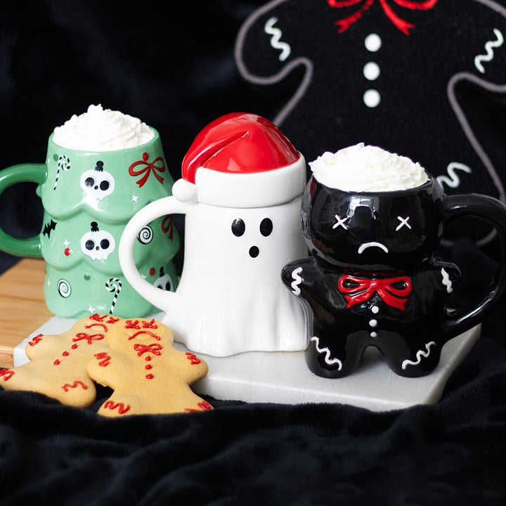 Creepy Christmas Tree Mug adds spooky cheer with its tree design, candy canes, skulls, and playful festive twist.