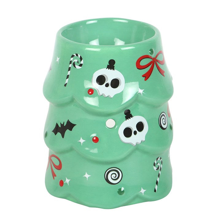 Creepy Christmas Tree Oil Burner and Wax Warmer adds spooky charm with candy canes and skulls, perfect for festive decor.