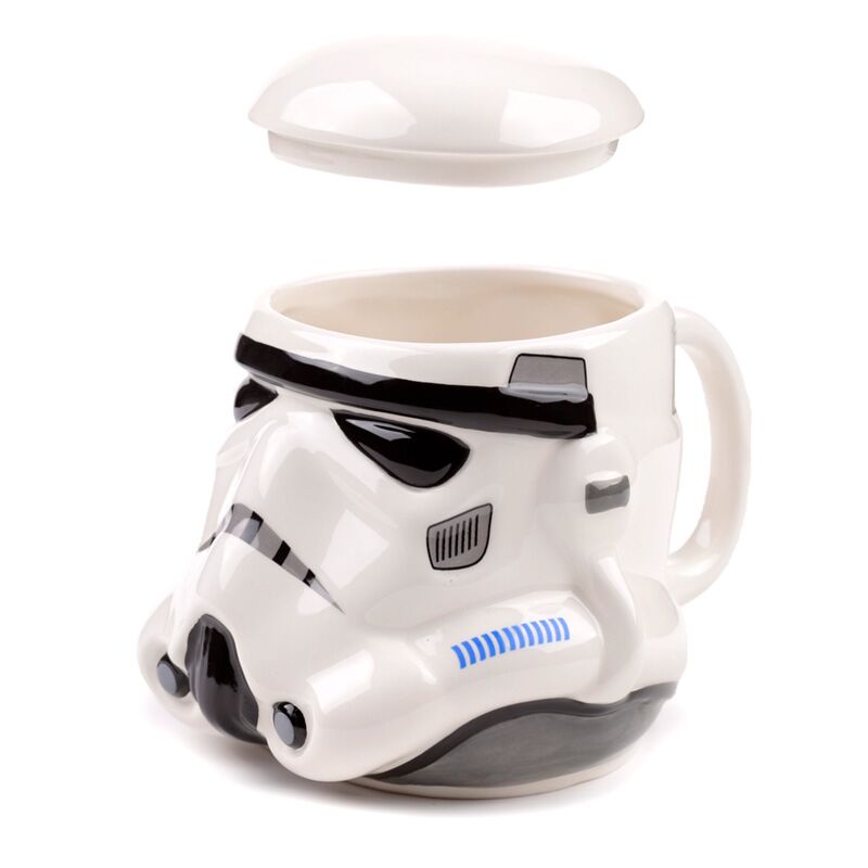 Ceramic Stormtrooper helmet mug with lid, a shaped head coffee mug.