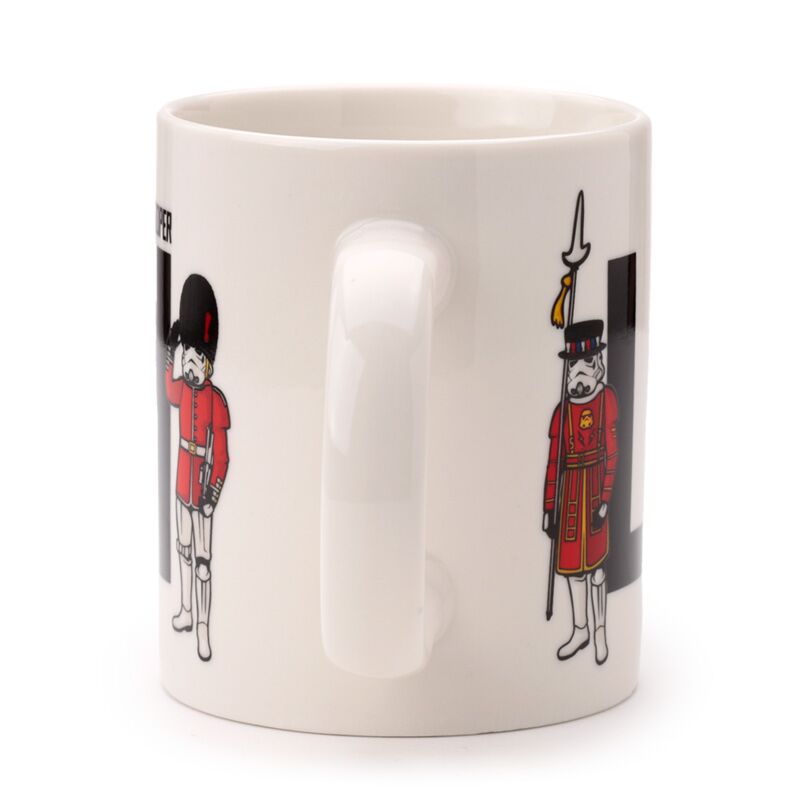 Porcelain mug featuring The Original Stormtrooper London design with red-coated guards.