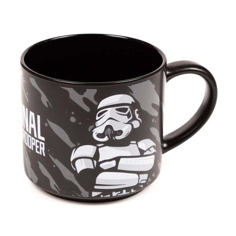 Large porcelain mug featuring The Original Stormtrooper graphic on a black camouflage background.