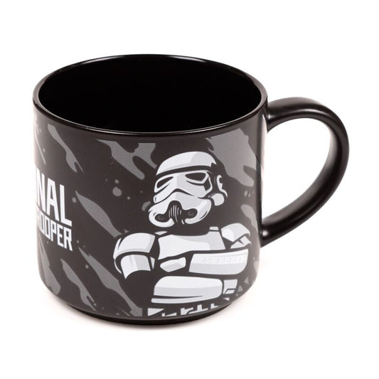 Large porcelain mug featuring The Original Stormtrooper graphic on a black camouflage background.