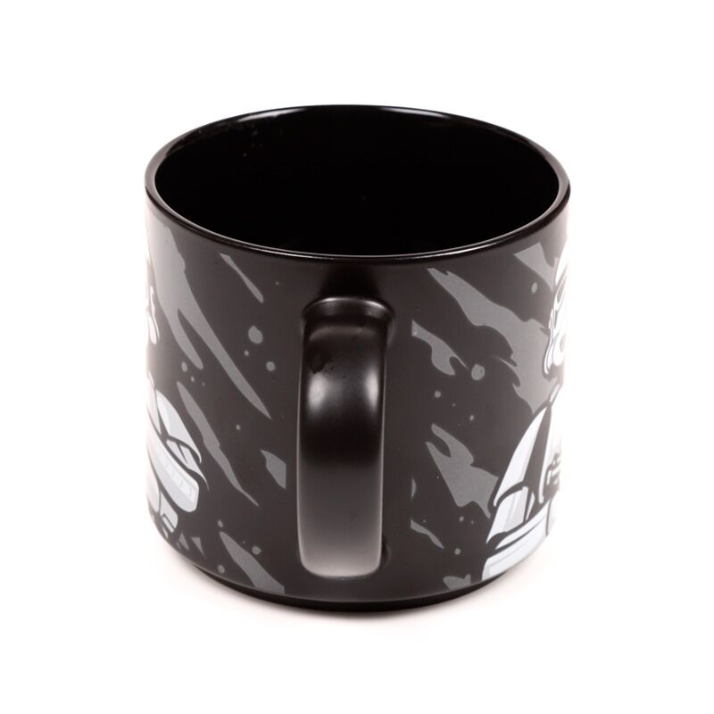 Oversized black porcelain mug featuring The Original Stormtrooper design and sturdy handle.