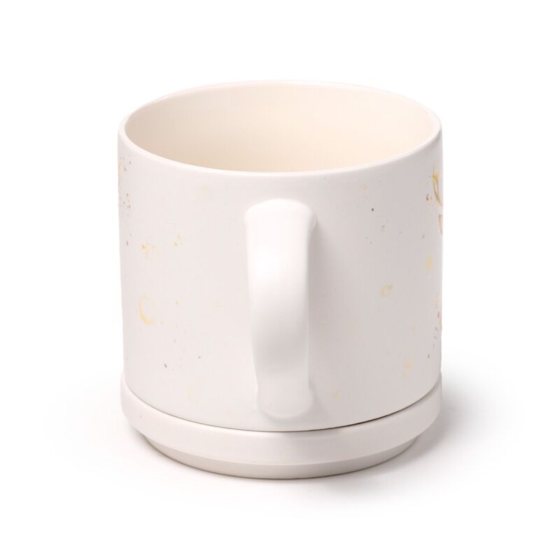 Porcelain mug with lid and coaster, Jan Pashley Stag design, 420ml capacity