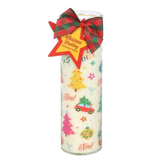 Nostalgic Christmas Print Christmas Pudding Scented Tube Candle, perfect for festive decor and delightful aromas.