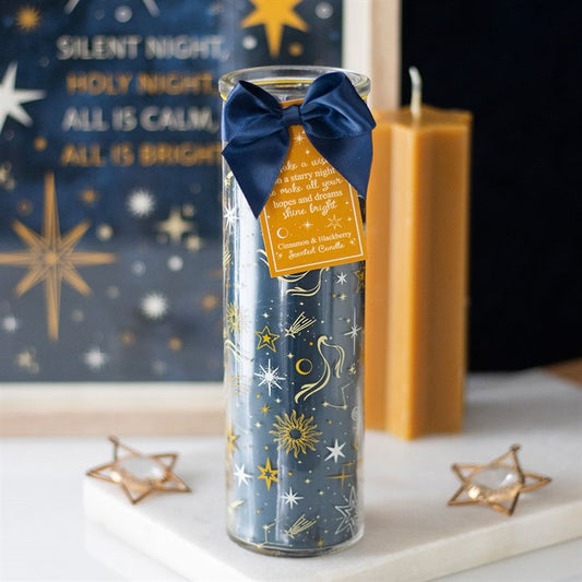 Starry Night Cinnamon tube candle in elegant design, perfect for festive décor and a warm, inviting atmosphere.