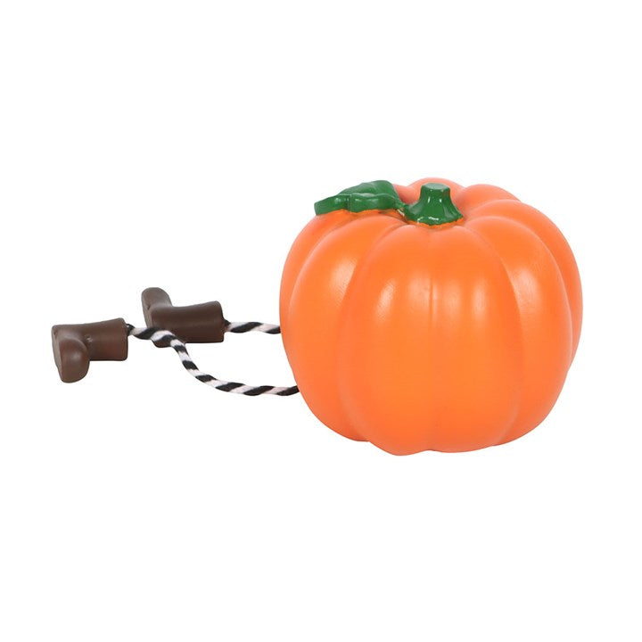 Cute Smiling Pumpkin Shelf Sitter Ornament with dangly legs adds charm to your Halloween decor at your favourite store.