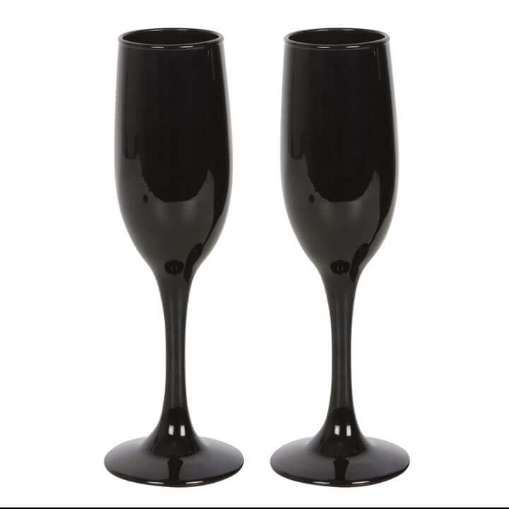 Til Death Do Us Party Champagne Flute Set Two Glasses in black with sleek design