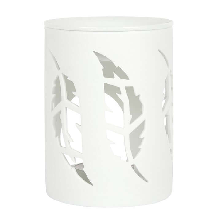 White Ceramic Feather Cut Out Oil Burner for Fragrance Oils and Wax Melts Contemporary Decorative Candle Warmer