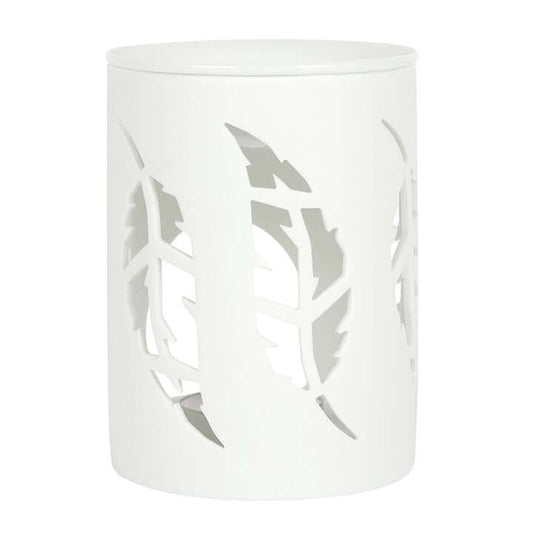 White Ceramic Feather Cut Out Oil Burner for Fragrance Oils and Wax Melts Contemporary Decorative Candle Warmer