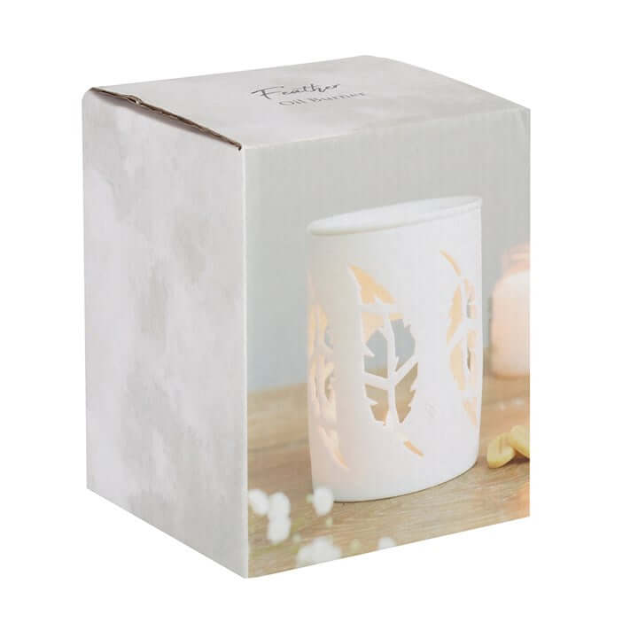 White Ceramic Feather Cut Out Oil Burner for Fragrance Oils and Wax Melts Contemporary Decorative Candle Warmer