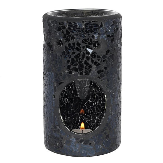 Black Crackle Glass Pillar Wax & Oil Burner