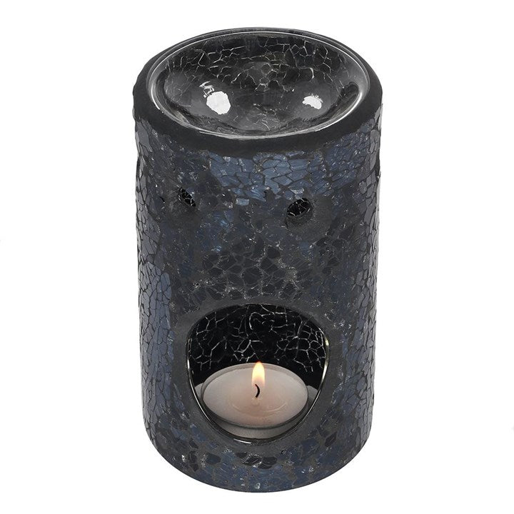 Black Crackle Glass Pillar Wax & Oil Burner