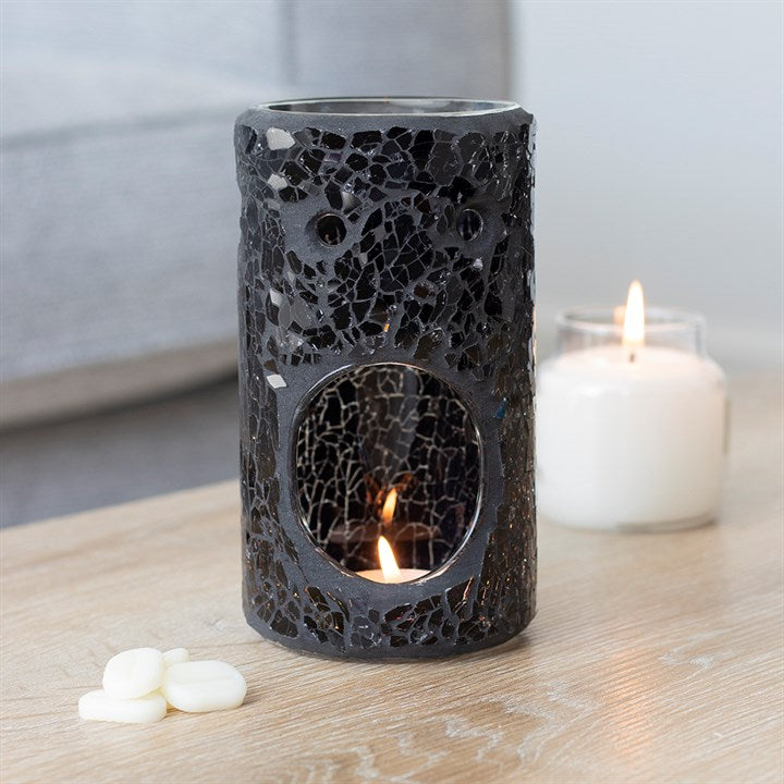 Black Crackle Glass Pillar Wax & Oil Burner
