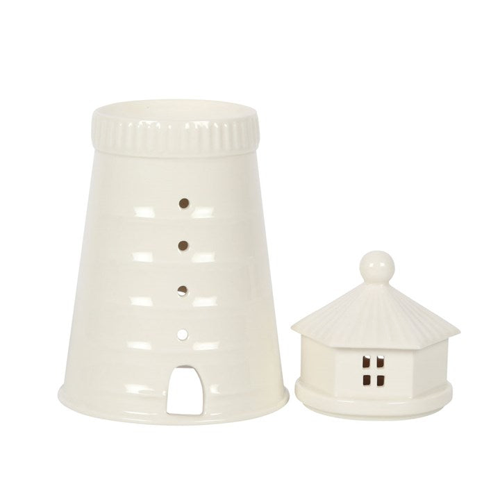 White Lighthouse Oil Burner Ceramic Tall Design