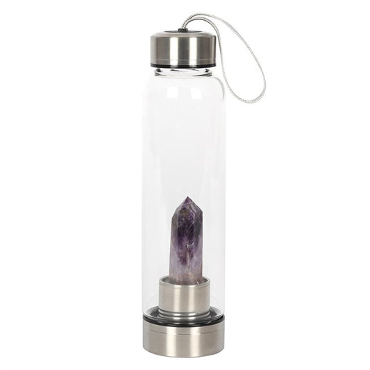 Amethyst Calming Glass Water Bottle - Crystal Wellness