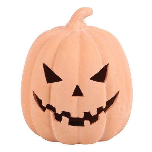 22cm Terracotta Pumpkin Ornament – jack-o'-lantern decoration for stress-free Halloween styling.