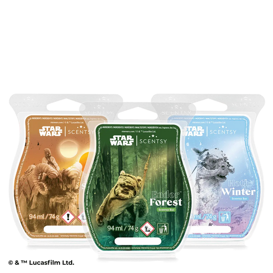Outer Rim – Scentsy Wax Collection features three captivating Scentsy Bars inspired by Star Wars™ fragrances.