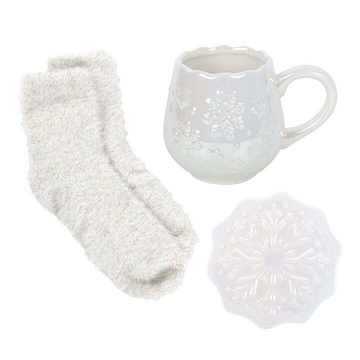 Iridescent Snowflake Mug, Coaster and Socks Gift Set 470ml