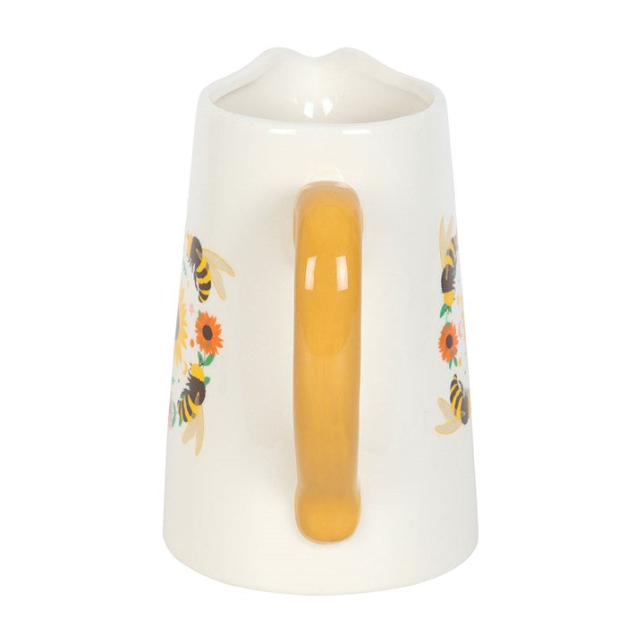 Bee and Sunflower Ceramic Flower Jug with yellow handle, perfect for summer floral displays on tables or windowsills.