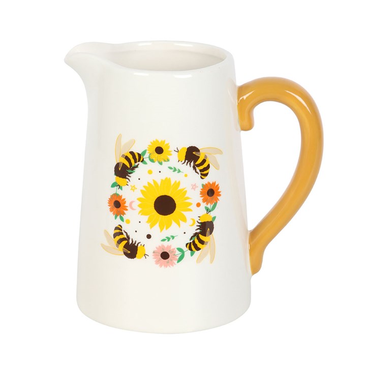 Brighten your home with the Bee and Sunflower Ceramic Flower Jug, featuring a cheerful sunflower and bee design.