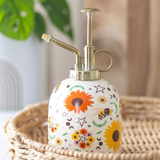 Keep your plants hydrated with the Summer Solstice Print Ceramic Plant Mister, featuring vibrant sunflowers and bees.