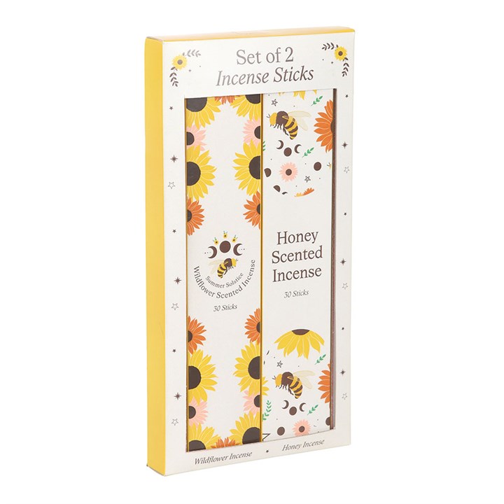 Set of 2 Honey and Wildflower Incense Stick Packs, featuring floral designs and sweet summer scents for a soothing atmosphere.