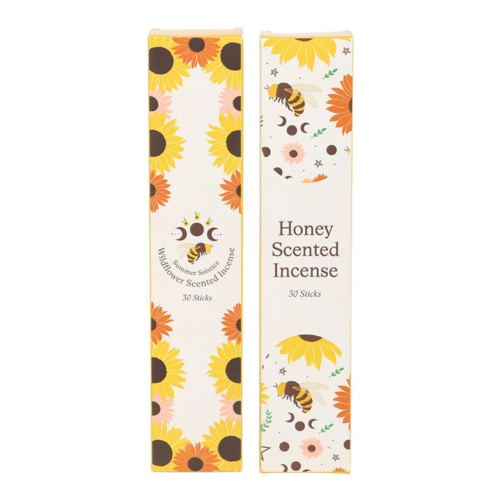 Set of 2 Honey and Wildflower Incense Stick Packs, featuring vibrant packaging and summer scents for a warm home ambiance.