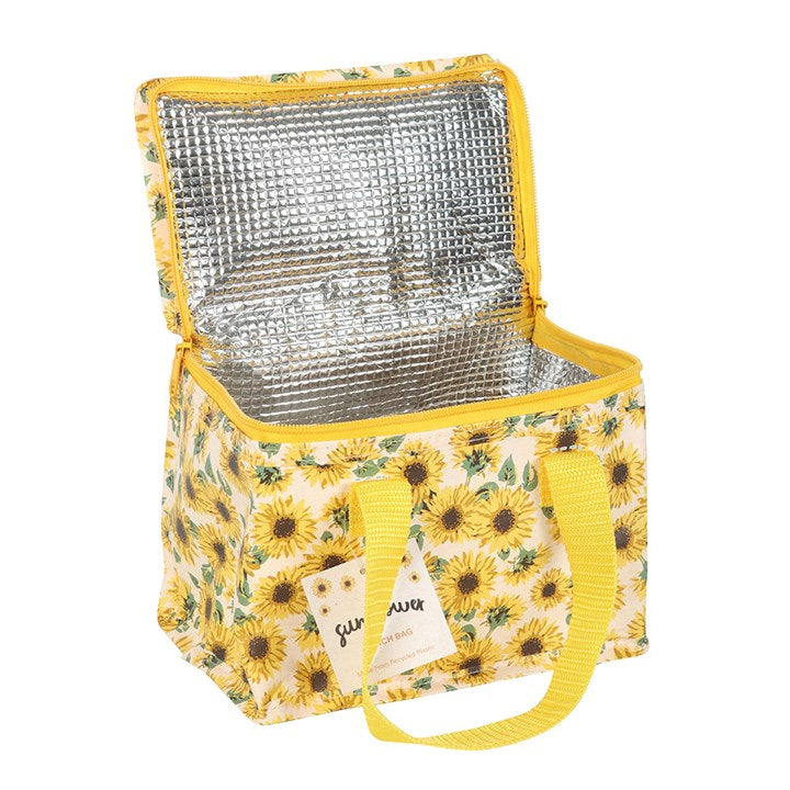 Brighten your day with the Sunflower Print Lunch Bag, perfect for school, work, or picnics, made from recycled plastic.