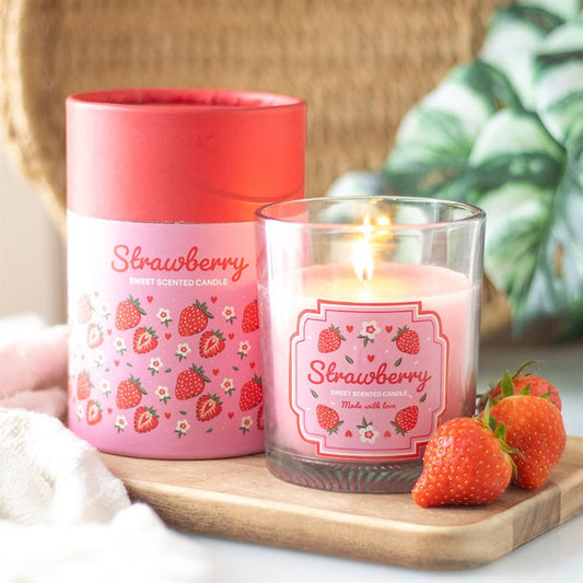 Sweeten your space with the Strawberry Scented Candle, beautifully encased in a floral glass holder.