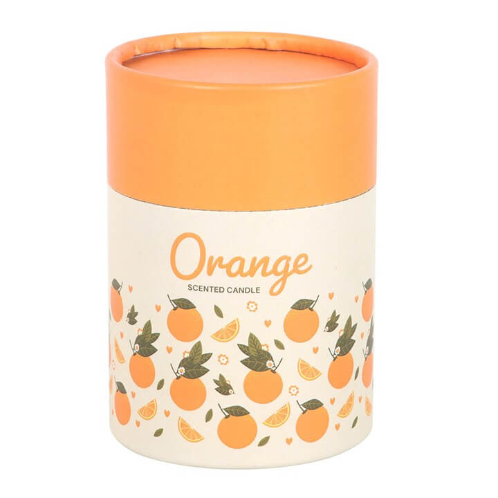 Brighten your space with this Orange Scented Candle in a vibrant cylinder box, perfect for gifting and relaxation.