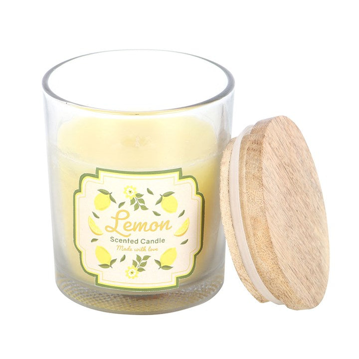 Brighten your space with this Lemon Scented Candle, featuring a fruity design and wooden lid for stylish gifting.