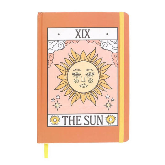 The Sun Vintage Tarot A5 Notebook showcases a charming tarot card design, perfect for journaling and note-taking.
