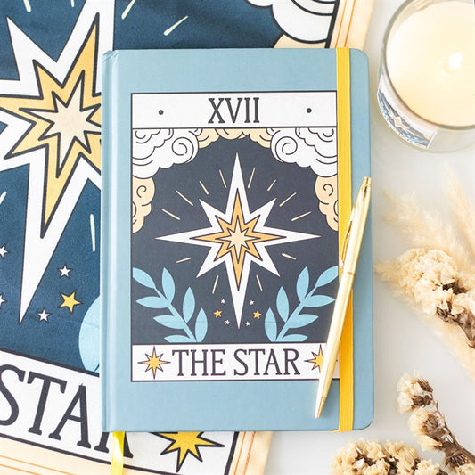The Star Vintage Tarot A5 Notebook with a Star tarot card cover and gold-edged pages.