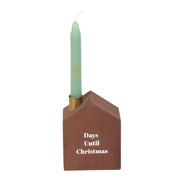 Set of 24 Mini Advent Candles with Holder- Unscented, charmingly displayed in a wooden holder for festive countdowns.