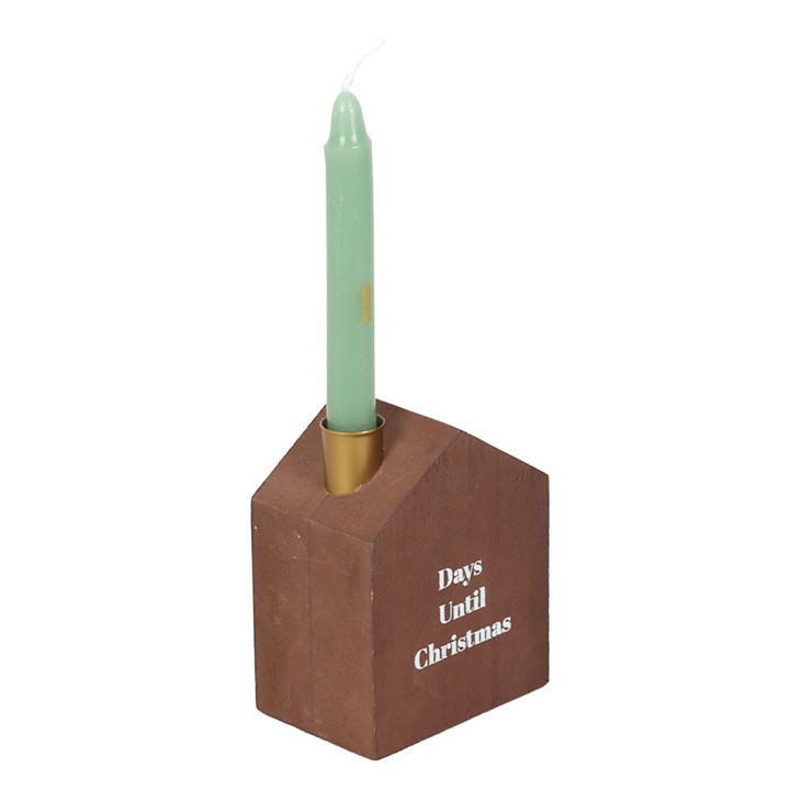 Set of 24 Mini Advent Candles with Holder- Unscented displayed in a wooden holder, perfect for festive countdowns.