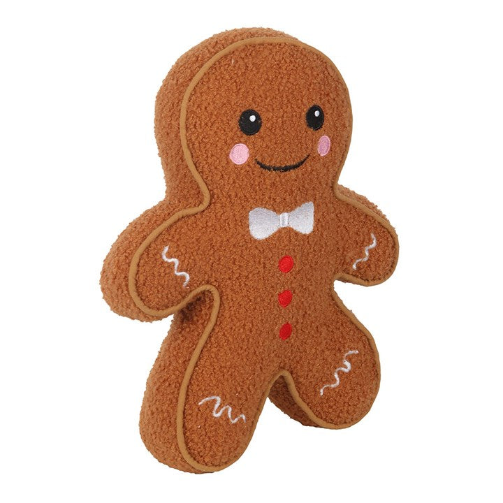 Festively designed Gingerbread Man Boucle Cushion, perfect for adding Christmas cheer to your home décor.